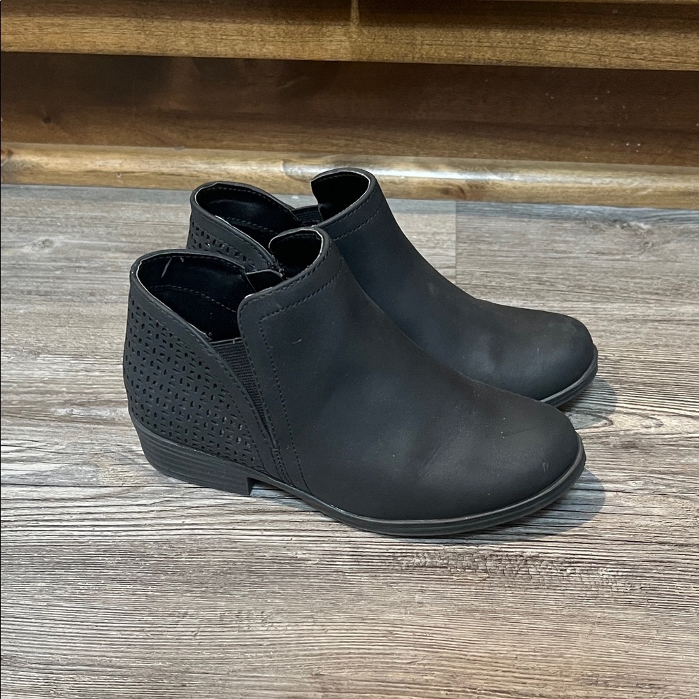 MIA Black Ankle Booties with Perforated Design- girls size 13